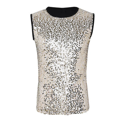 YiZYiF Men's Sequin Tank Top Shiny Crop Top Vest Crew Neck Slim Vest