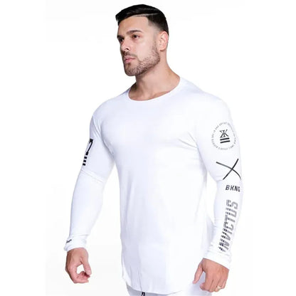 Men Skinny Long Sleeve Shirt Spring Casual Fashion Print T-Shirt Gym