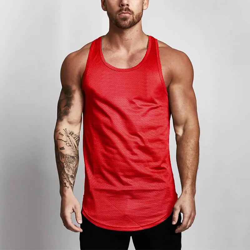 Bodybuilding Clothing Mesh Tank Tops Men Gym Stringer Sleeveless Shirt Fitness