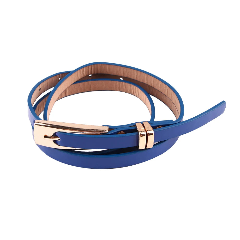 Fashion Female Thin PU Leather Narrow Waistband Belt for Girl Skinny Candy Belt