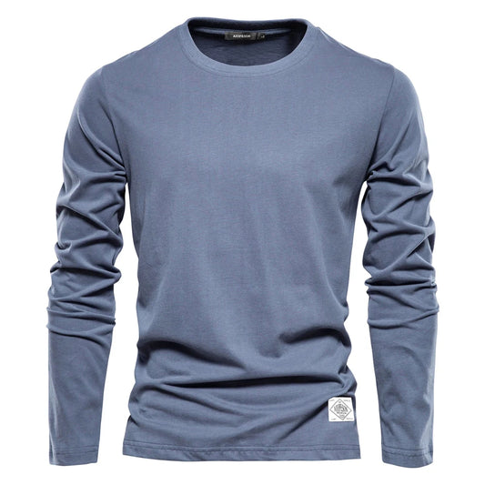 100% Cotton Long Sleeve T Shirt for Men Solid Spring Casual Mens T-Shirts