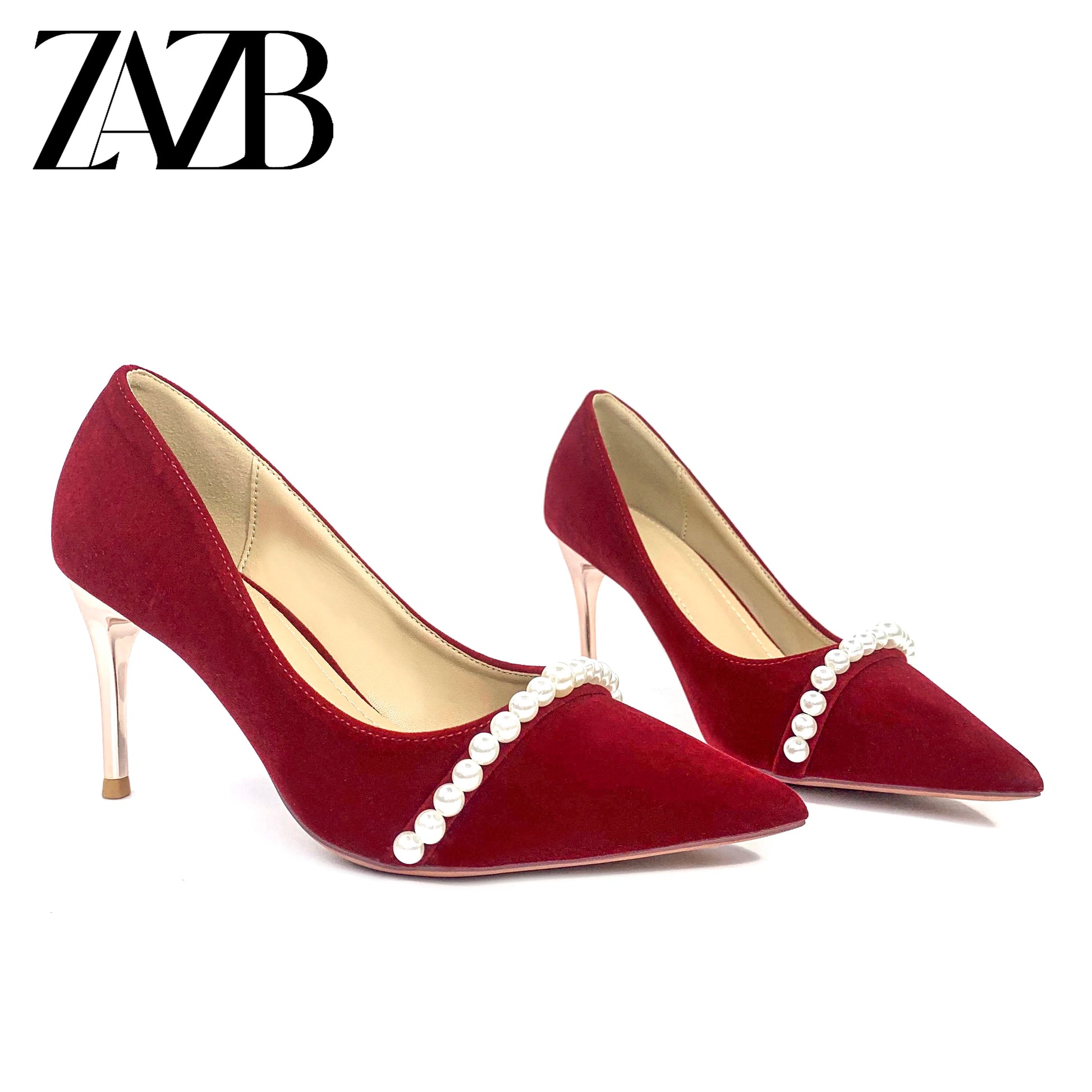 ZA Luxury Red Woolen Fabric Formal Office for Ladies High Heel Shoes Women