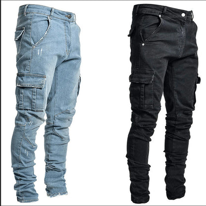 Men's High Plus Size Pants & Jeans Skinny Denim Pants Black Blue Mens Jeans