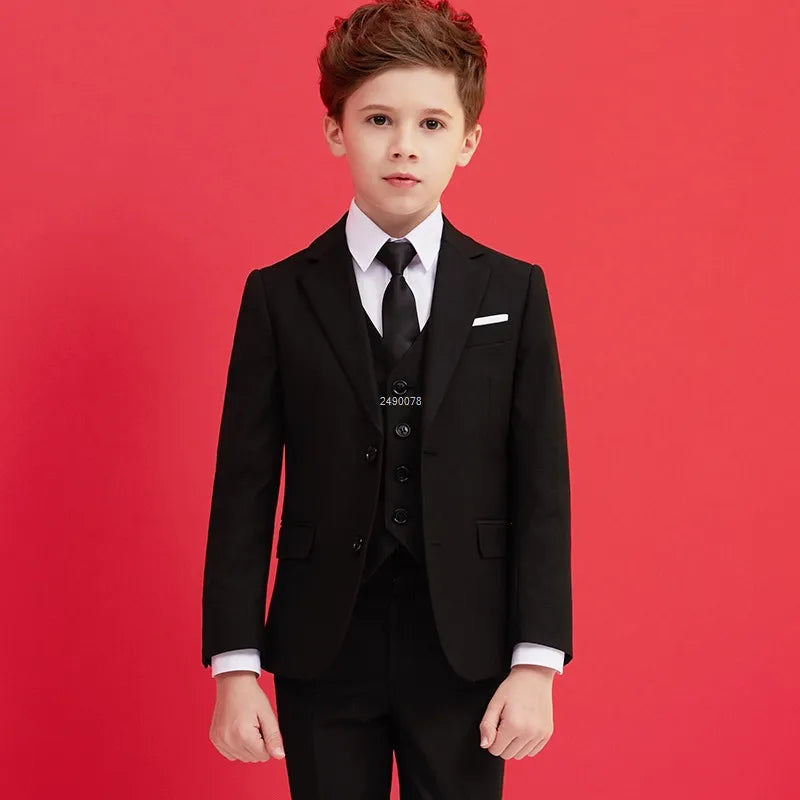 Boys Black 007 Wedding Suit Kids Formal Blazer Clothing Set Gentleman