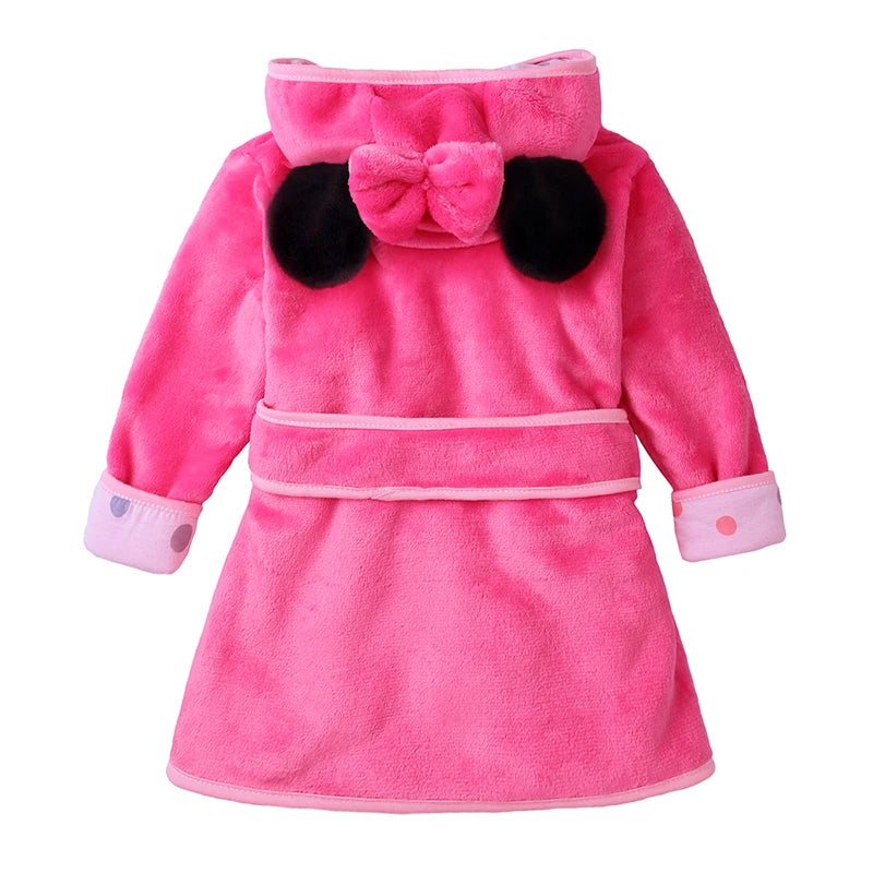 Cartoon Children's Robe Flannel Baby Bathrobe Long Sleeve Hooded Kids Bath Robe