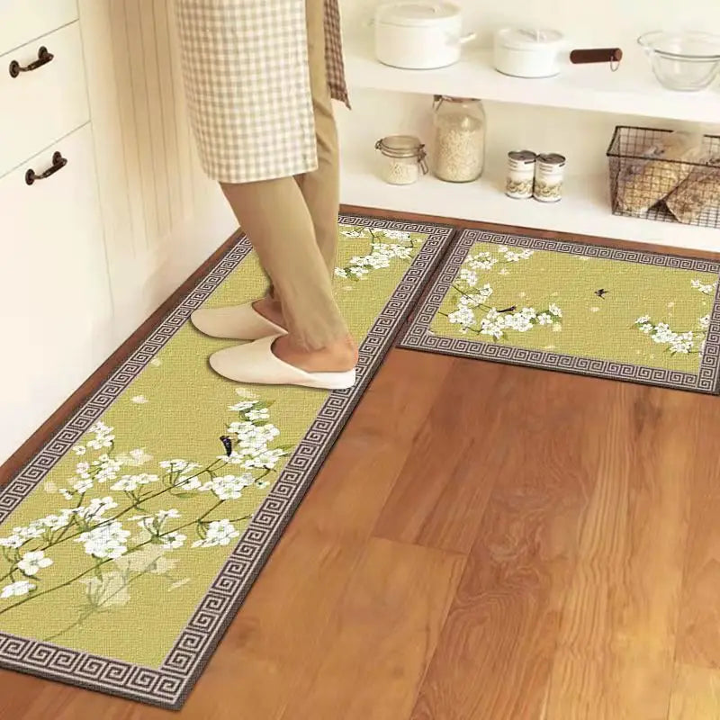 Anti-Slip Kitchen Floor Mat Blue Lattice Rug Bath Long Strip Absorption Doormat