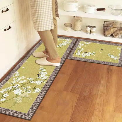 Anti-Slip Kitchen Floor Mat Blue Lattice Rug Bath Long Strip Absorption Doormat