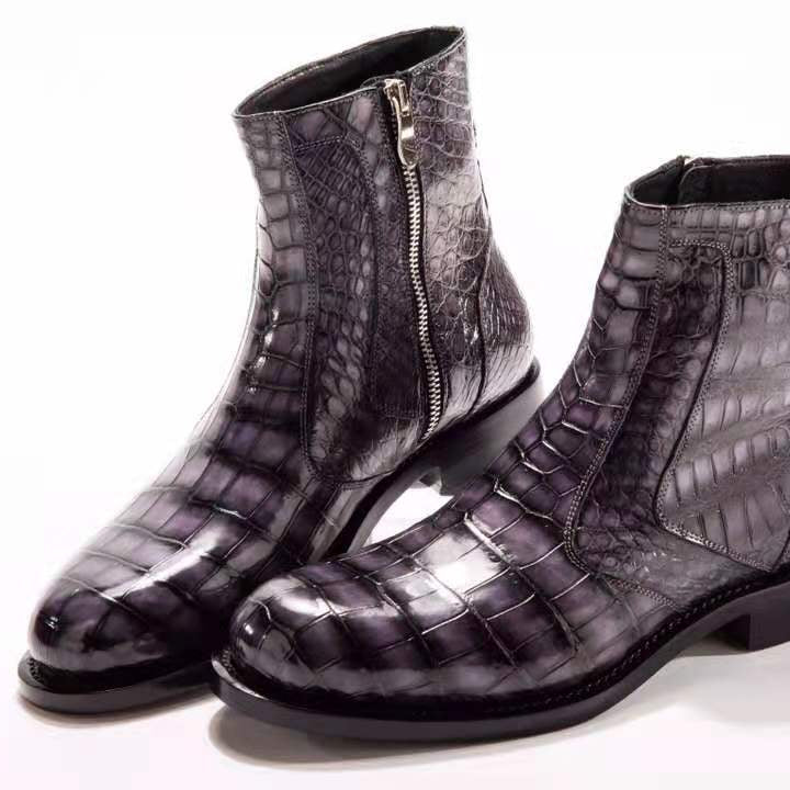 Goodyear Crocodile Skin Men Leather Boots Genuine Alligator Skin Chelsea Boots