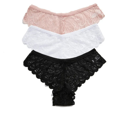 3pcs Women Underwear Sexy Lace Panties Tempting Pretty Briefs Low Waist