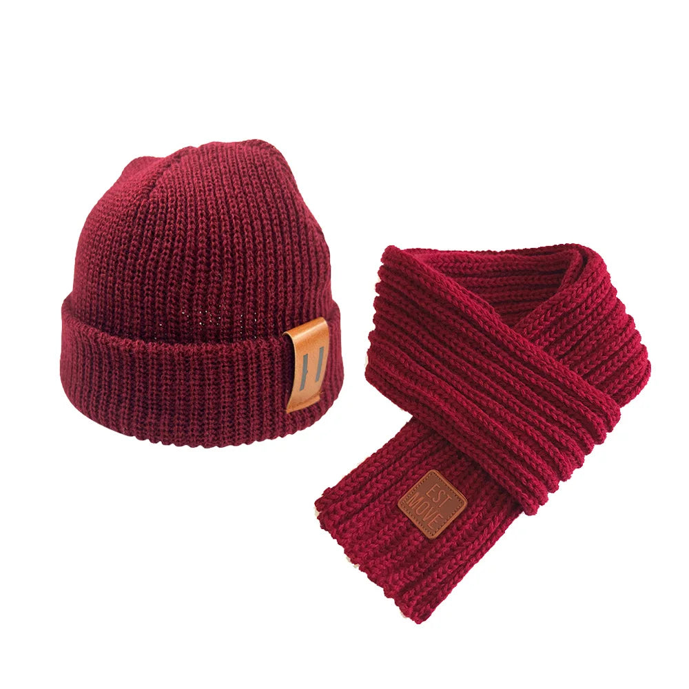 Knitted Baby Hat Scarf Set Winter Kids Beanie Neck Warmer Baby Cap