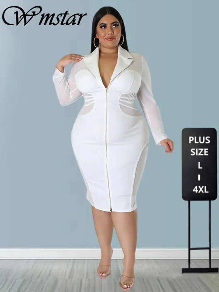 Wmstar Plus Size Dresses for Women Long Sleeve Mesh Patchwork