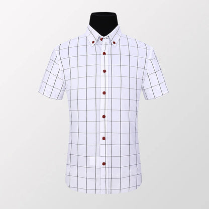 BROWON Summer Mens Shirts Short Sleeve Plaid Shirt Slim Casual Button Up Shirt