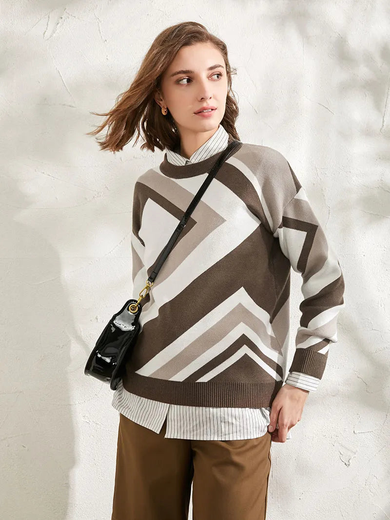 Autumn Winter O-Neck Argyle Sweater Pullovers Loose Outwear Sweater