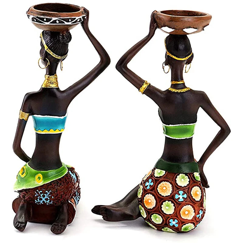 Statue Sculpture Candleholder African Figurines 8.5" Candle Holder