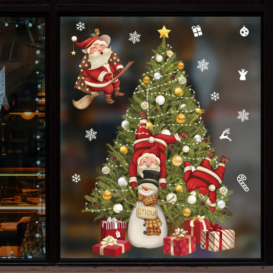 New Christmas Decoration Window Stickers Santa Gifts Merry Christmas Mirror