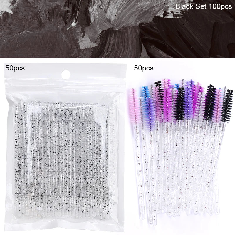 Eyelash Brushes 100pcs Eyebrow Tools Crystal Microbrush for Eyelashes Mascara