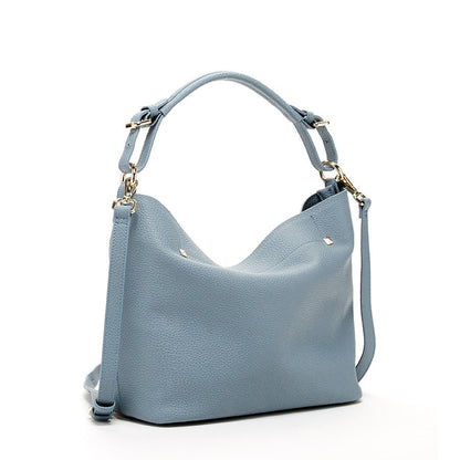 Lauren Faded Denim Leather Hobo Bag Blue