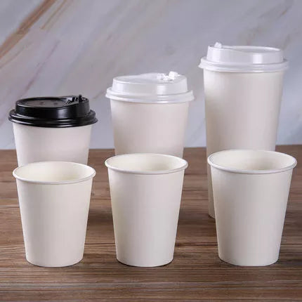 100pcs/Pack White Paper Cups With Lid Disposable Coffee Cup