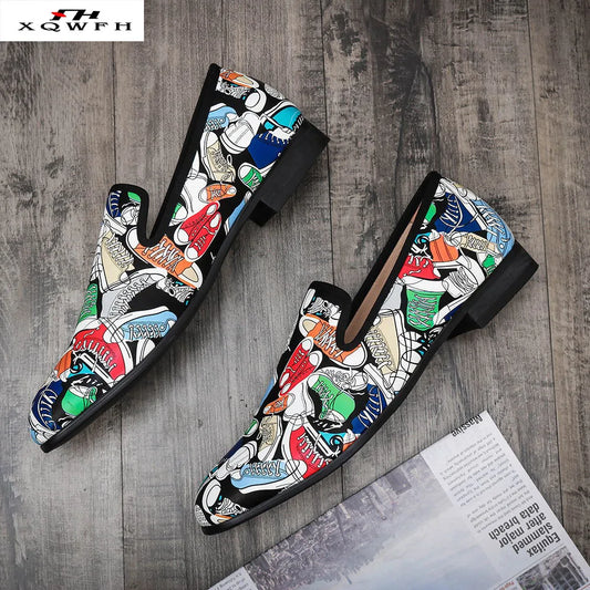 Brand Men Shoes Fashion Print Men Feast Banquet Dress Leather Shoes Individual