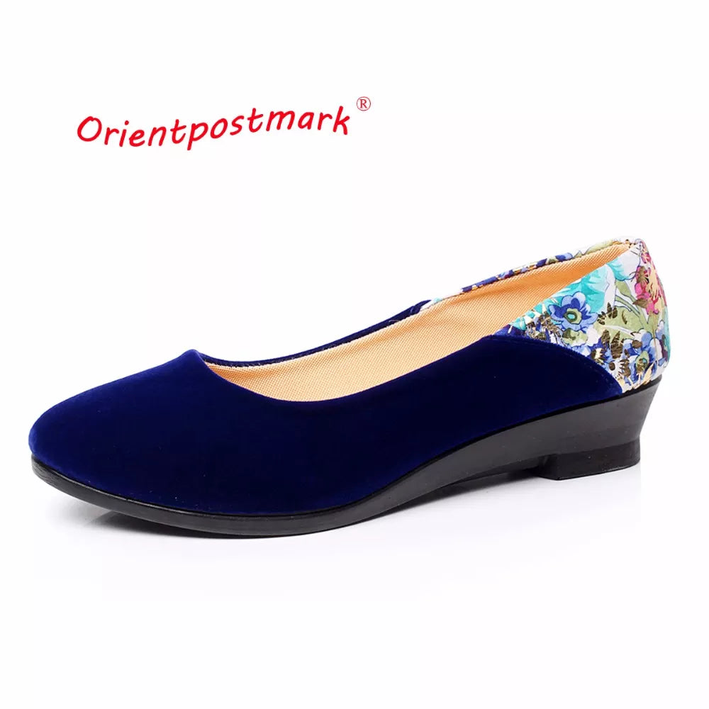 New Chinese Cloth Shoes Elegant Wedges Print Flower Women Wedges Shoes Women