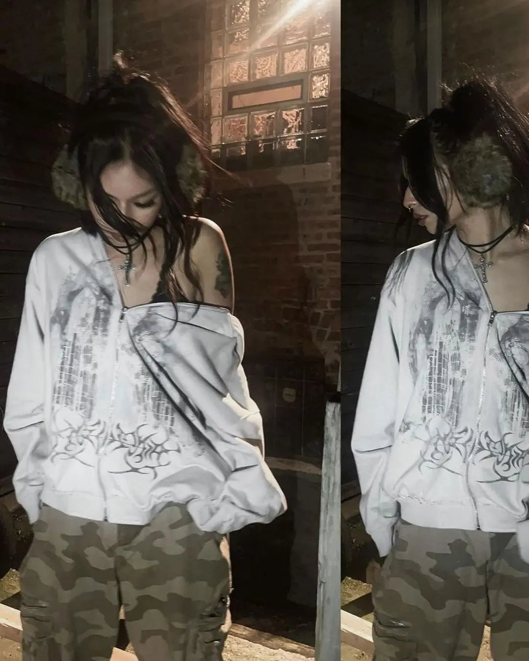 Vintage Spring Autumn Aesthetic Print Gothic Fashion Zip Up Hoodie