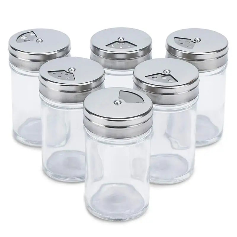 3/6pcs Stainless Steel Lid Condiment Pot Seasoning Bottle Glass Kitchen