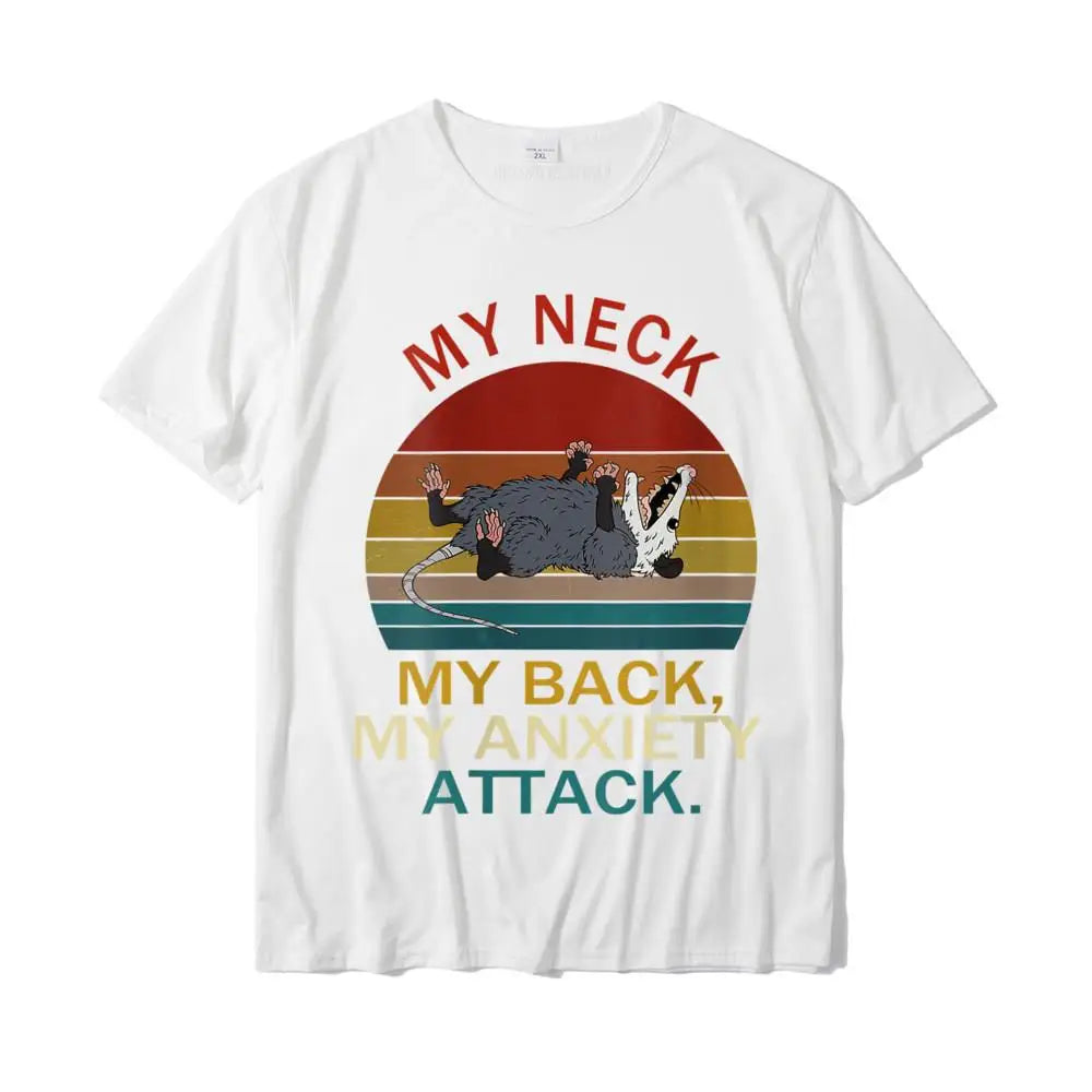 Womens My Neck My Back My Anxiety Attack Opossum Sunset Round Neck T-Shirt