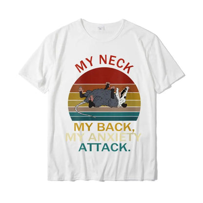 Womens My Neck My Back My Anxiety Attack Opossum Sunset Round Neck T-Shirt