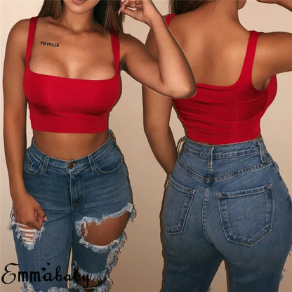 Sexy Women Solid Strappy Tank 2019 Vest Crop Top Summer Beach Party