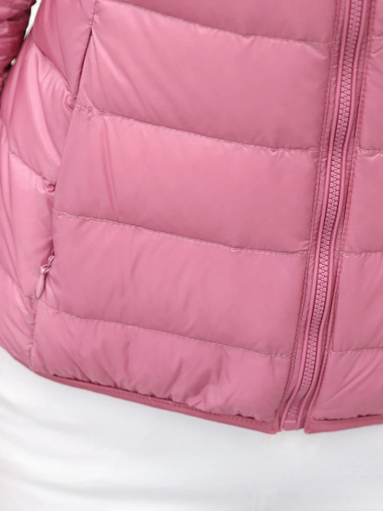 Women's Hooded Down Jacket Lightweight Short Slim White Duck Down Ladies' Jacket