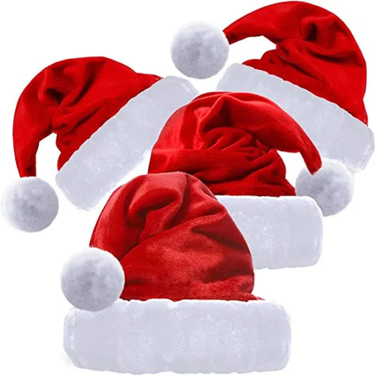 High Quality Christmas Xmas Soft Hat Santa Claus Red Short Plush Noel Hat Merry