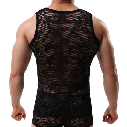 Men's Shirt Tank Top Gym Clothing Bodybuilding Mesh See Through Fitness Shirt