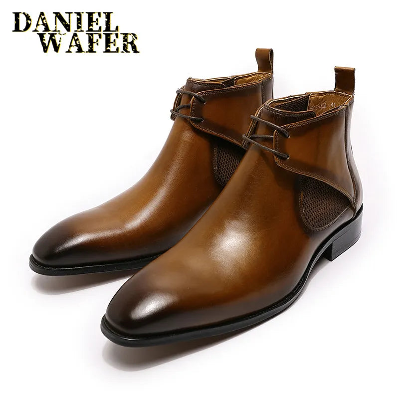 Luxury Design CHUKKA Boots Fashion Men's Genuine Leather Ankle Boots Lace-Up