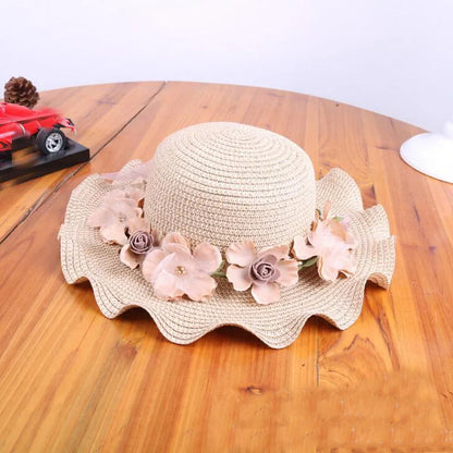 2021 Girls Summer New Hats New Straw Baby Sun Hat With Flowers