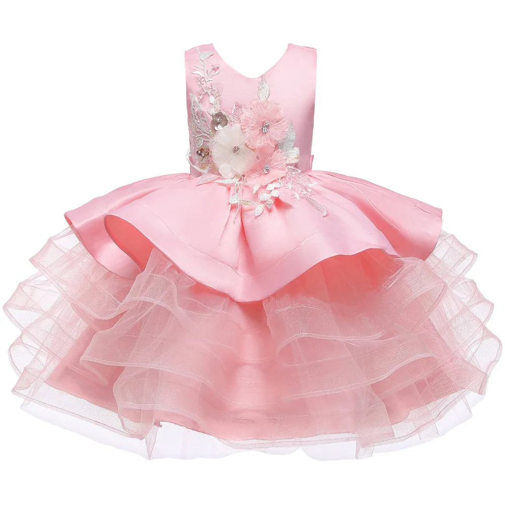 Appliques Flower Girls Dress V-Neck Tutu Girls Dresses Pageant Kids Dress