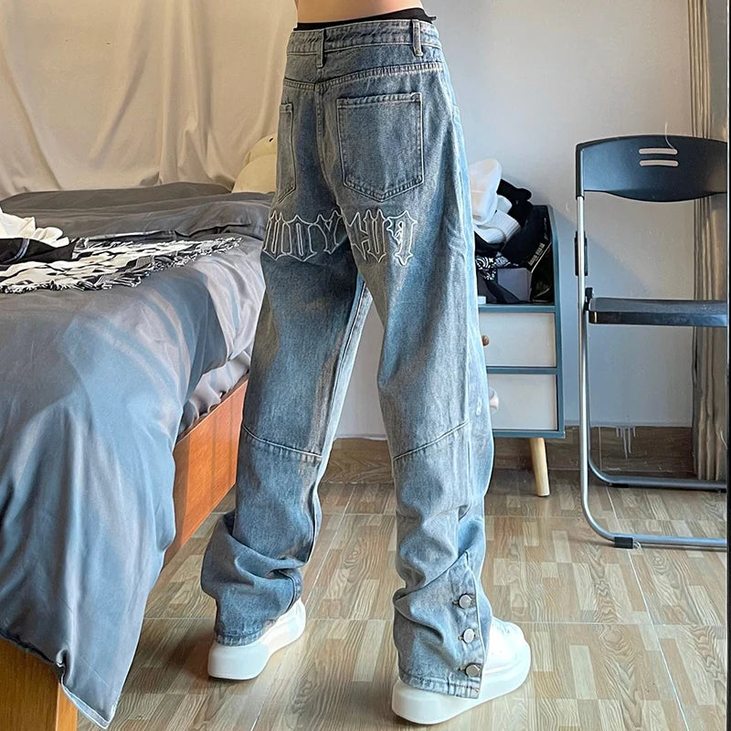 Men Streetwear Baggy Jeans Trousers Cross Hip Hop Mens Loose Pants