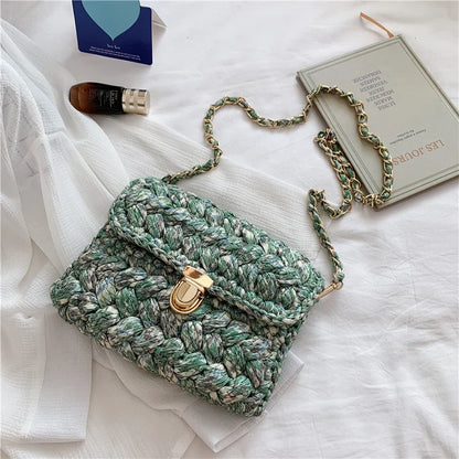 Bags for Women Hand Woven Bag Strip Thread Hook Knitted Women's Shoulder