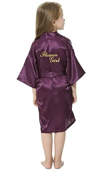 Solid Girls Stain Silk Robes Flower Girl Kimono Robes Wedding Brief Bathrobes