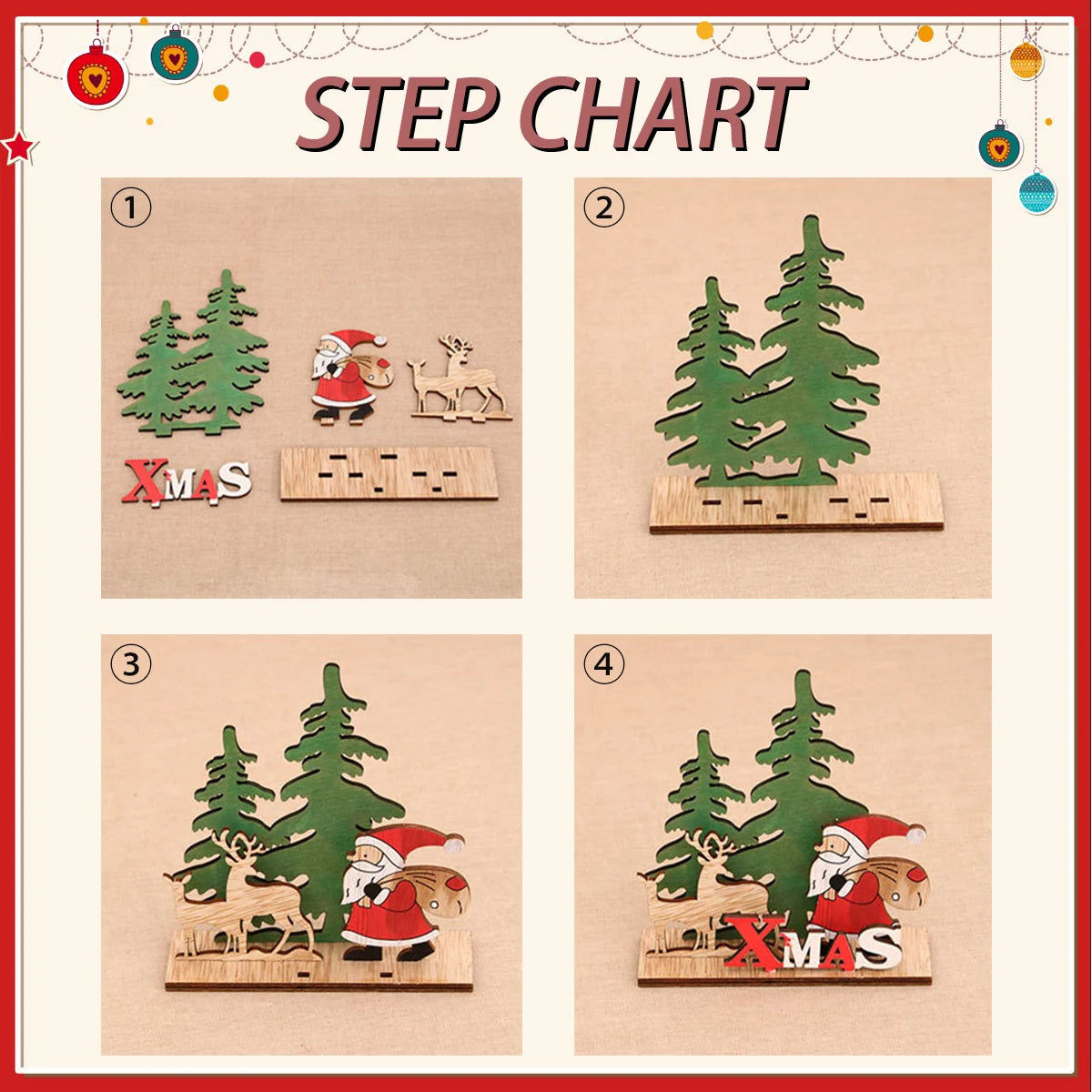 QIFU Xmas Noel Wooden Christmas Ornaments Merry Christmas Decor for Home