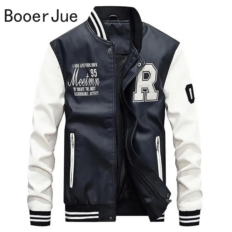 Baseball Jackets Men Slim Fit 2024 Stand Collar Leather Zipper Jacket