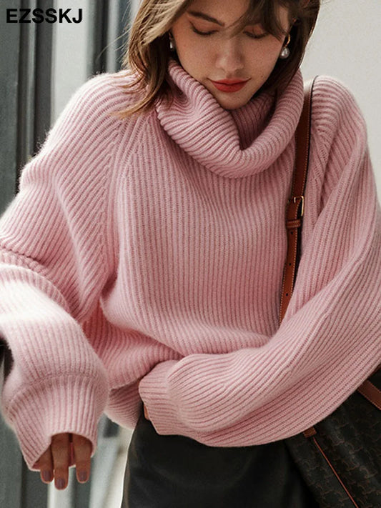 Winter Oversize Thick Sweater Pullovers Women Loose Cashmere Turtleneck