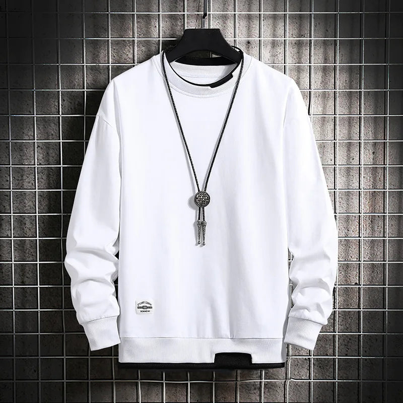 EAEOVNI New Mens Casual Sweatshirts Hoodie Men Fake Two Pieces O-Neck Fashion