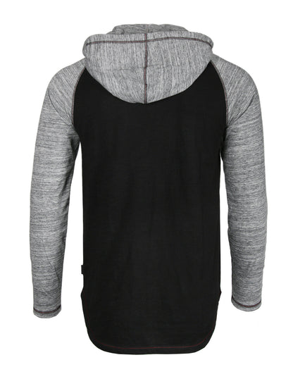 ZIMEGO Long Sleeve Raglan Henley Round Bottom Hood T-Shirts - BLACK / BLACK