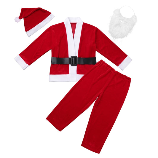 3-14  Boys Christmas Outfit Long Sleeves Tops With Hat Beard Trousers Belt