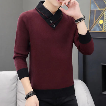 Men  Autumn V-Neck Pullover Sweater Men's Slim Fit Knitted Pullovers Men's