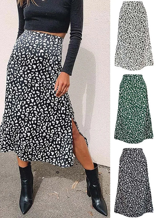 New Sexy Leopard Print Chiffon Split Skirt Casual Fashion Long Skirts for Women