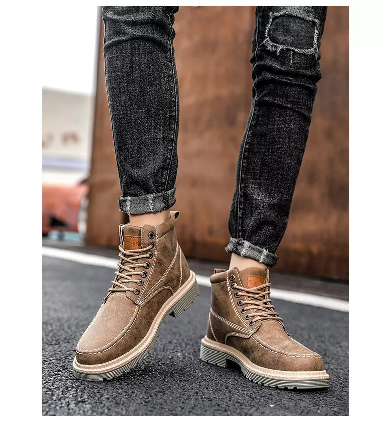 Men High Quality Leather Boots Men Spring Casual Motorcycle Ankle Boots