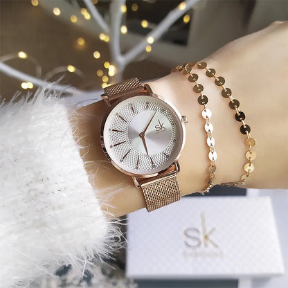 Shengke New Creative Women Watches Luxury Rosegold Quartz Ladies