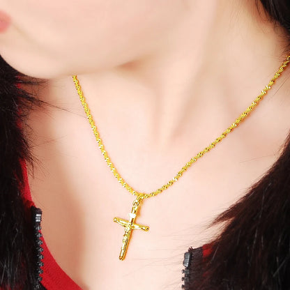 Real 24K Gold Color Cross Pendant & Necklace for Men/Women Gold Chain Religious