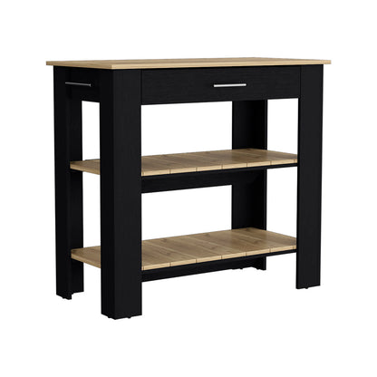 Kitchen Island 40 Inches  Dozza, Kitchen Room, Black / Light Oak